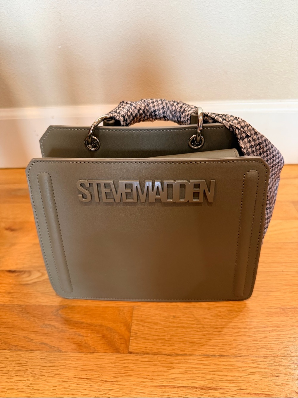 Steve Madden Olive Structured Top-Handle Satchel with Wrapped Handle